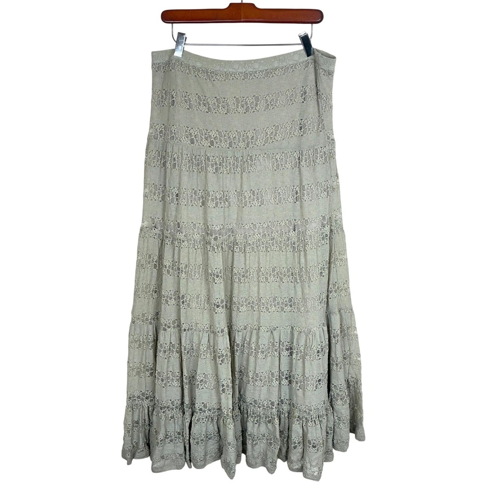 Y2K 90s Vintage Skirt Sz M/L Maxi Tiered Fairy Grunge Boho Lace Cottage Festival
